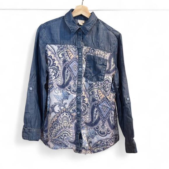 Chico's Tops - Chico's Denim Paisley Button-Down Shirt - 2